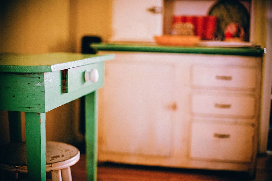 square green and white wooden side table, furniture, kitchen table HD wallpaper