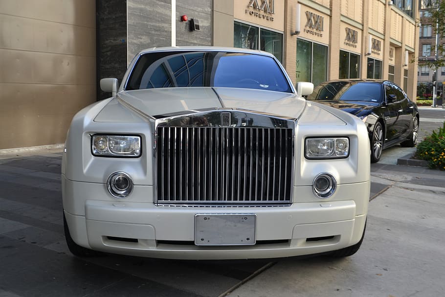 rolls-royce, luxury car, new car, cream, white, vehicle, transportation