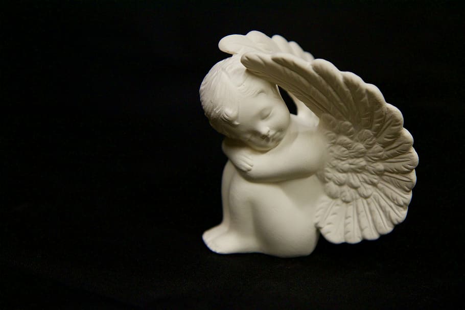 closeup photography of white cherub ceramic figurine, art, figure HD wallpaper
