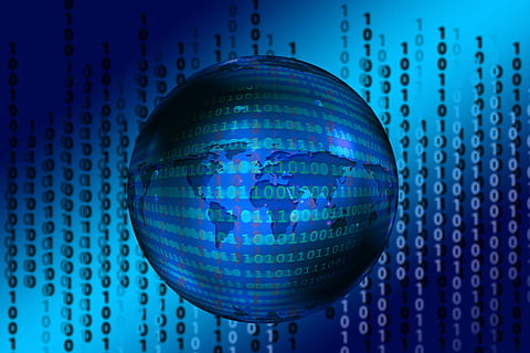 blue ball against blue background, Matrix, Earth, Global, International HD wallpaper