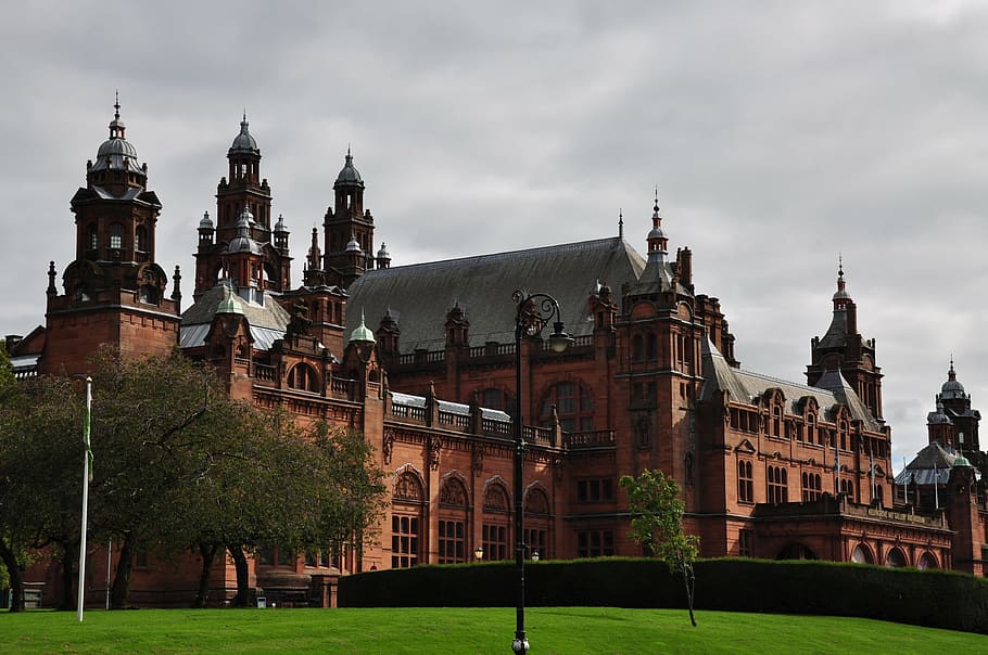 long-angle photography of brown palace under nimbus clouds, kelvingrove, HD wallpaper