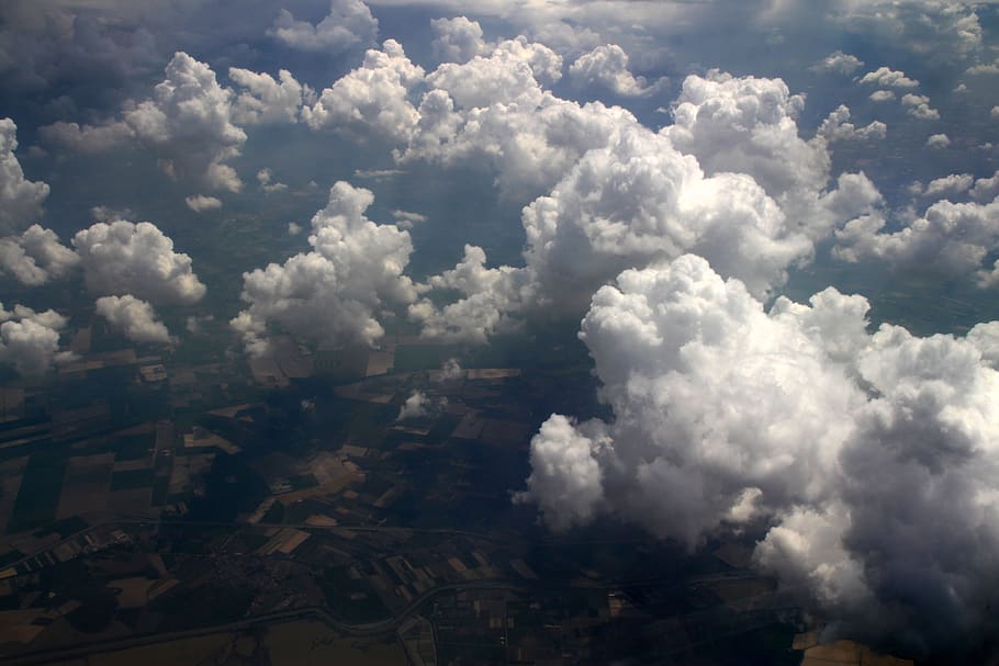 sky, cloud, height, plane, white, fluffy, the atmosphere, landscape HD wallpaper