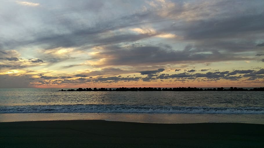 Beach, Sunset, Dusk, Landscape, at dusk, evening, cloud, nature HD wallpaper