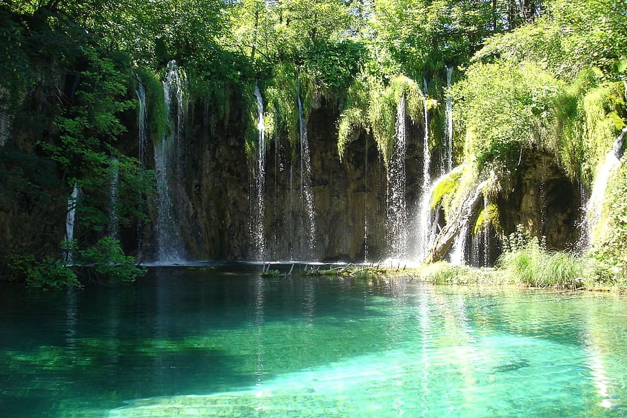 waterfalls during daytime, plitvice lakes, turquoise, reflection, HD wallpaper