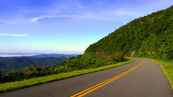 empty winding road near mountain, freeroad, surrounded, rural HD wallpaper