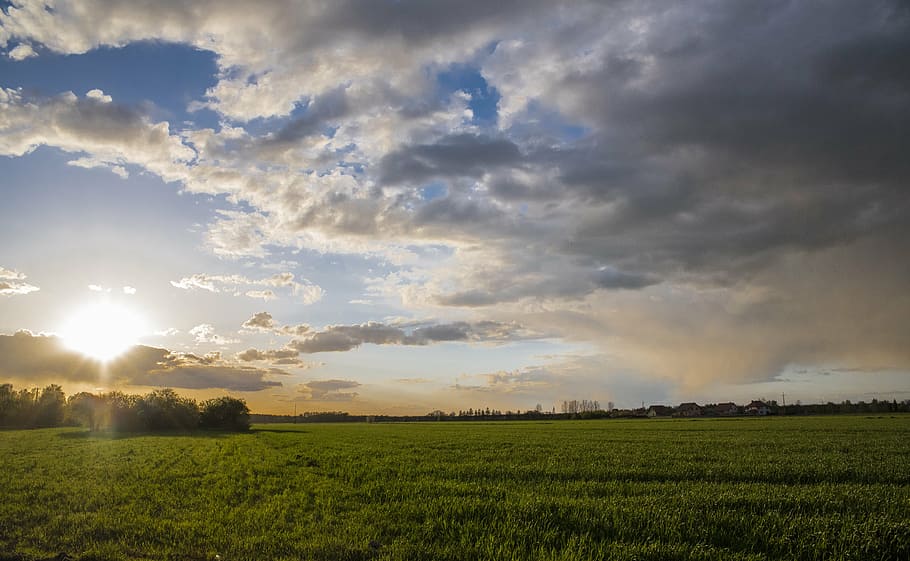 sierpc, poland, meadow, sunset, clouds, landscape, nature, rural Scene HD wallpaper