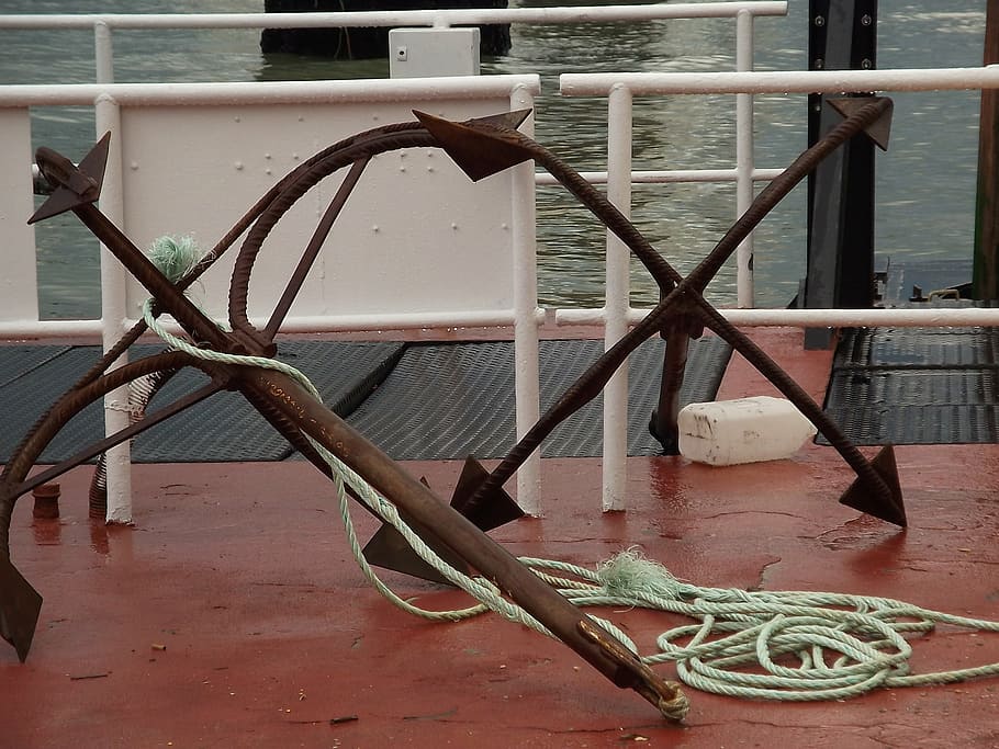 portugal, tejo, anchor, rope, nautical Vessel, sea, harbor, HD wallpaper