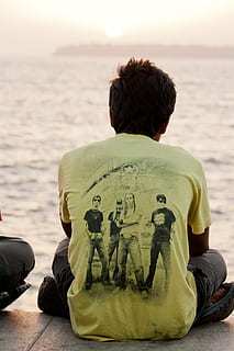 man, sitting, quietly, india, indian, sea, shore, coast, rear view HD wallpaper