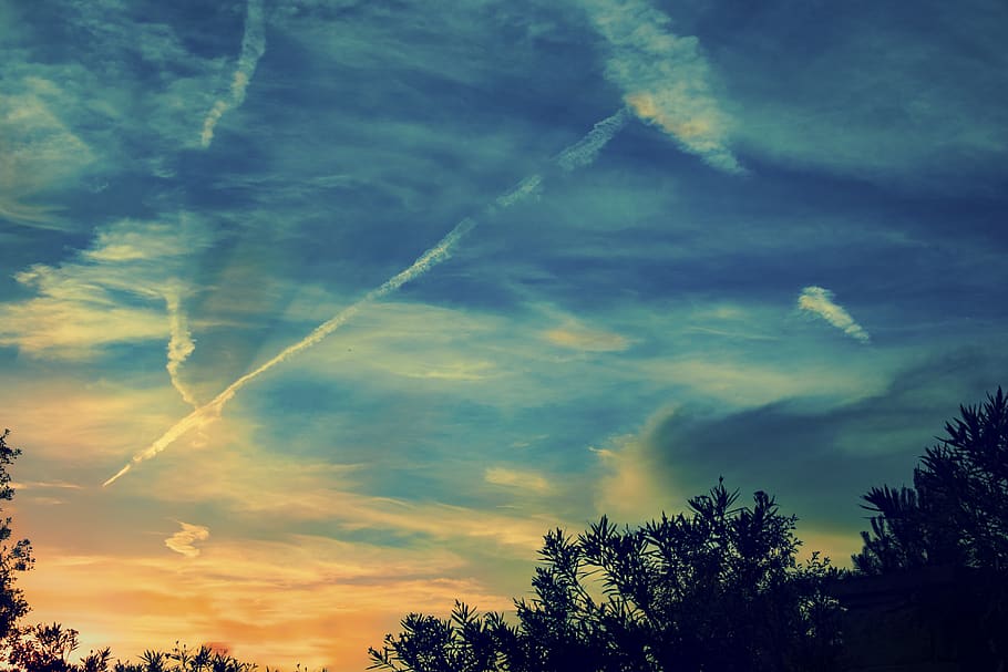 sunset, blue sky, clouds, dramatic, nature, outdoor, cloud - sky HD wallpaper