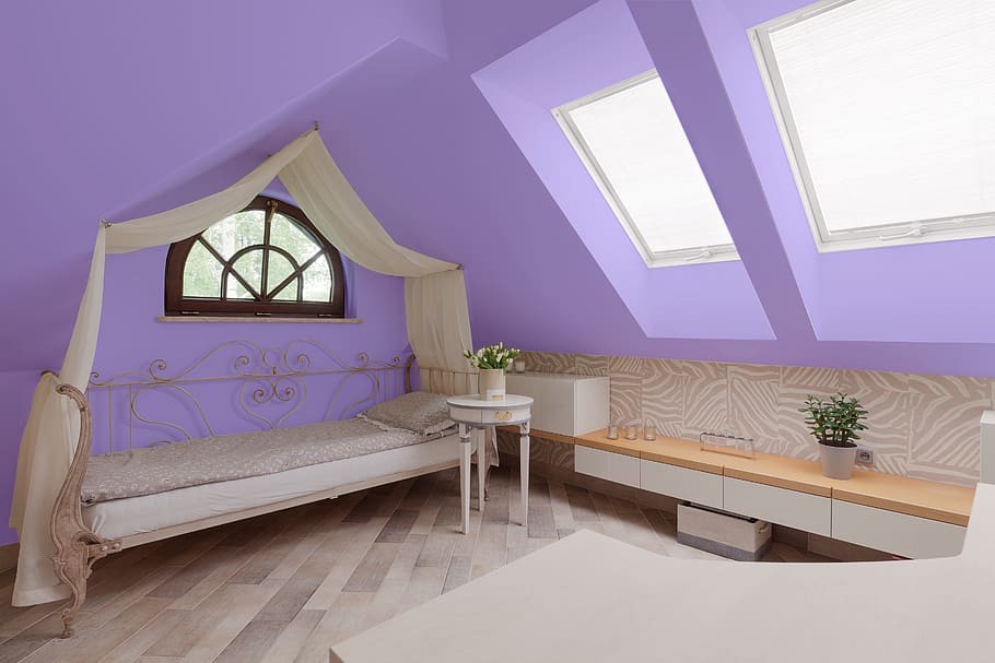 HD wallpaper: white mattress on bed near purple wall, violet, room,  interior | Wallpaper Flare