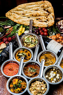 roti bread with assorted sauce lot, spring, vegetables, comfort HD wallpaper