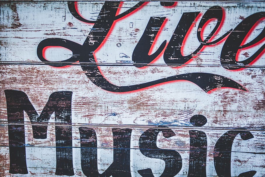 white, black, and red wooden signage with Live Music text, abstract HD wallpaper