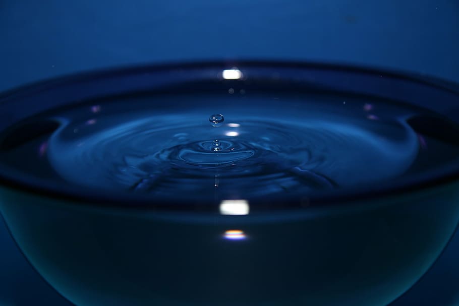water, drop, splash, glass, water surface, blue, close-up, no people HD wallpaper