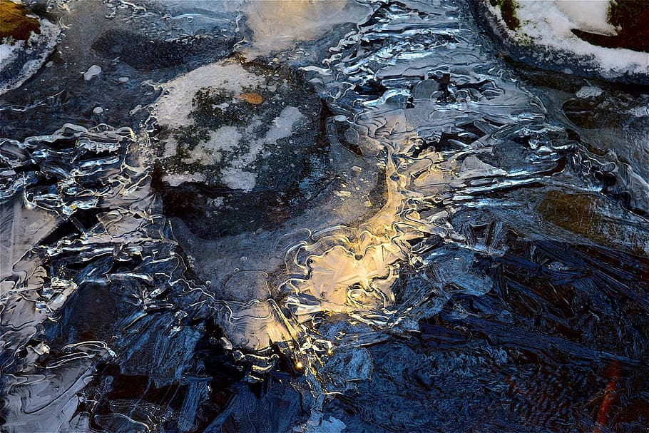 rock, ice, stream, winter, glow, nature, water, frost, outdoor HD wallpaper