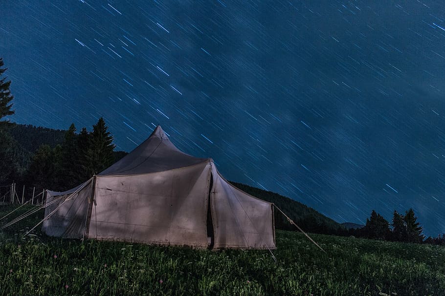 camping, grass, landscape, mountain, nature, night, outdoors HD wallpaper