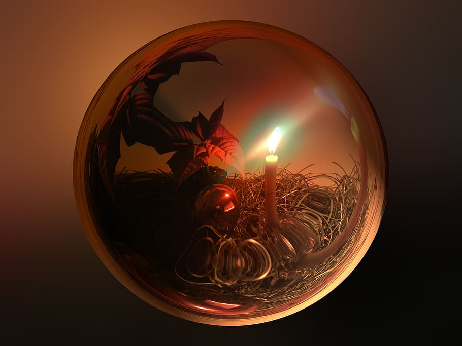 lighted candle inside glass ball, advent, tree decorations HD wallpaper