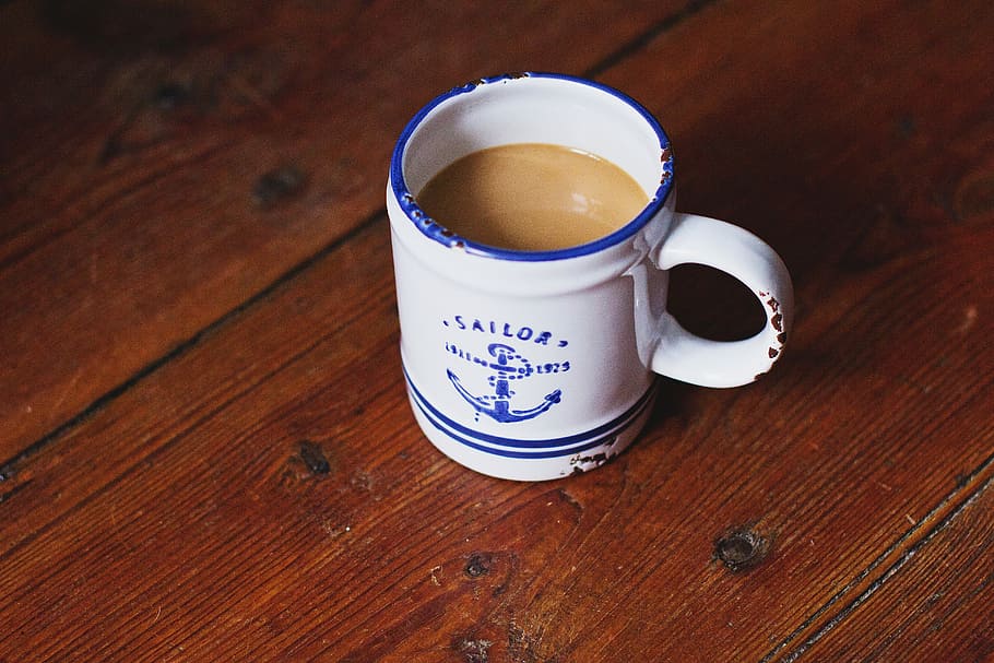 ceramic mug filled with brown liquid, cup of coffee, drink, tea HD wallpaper