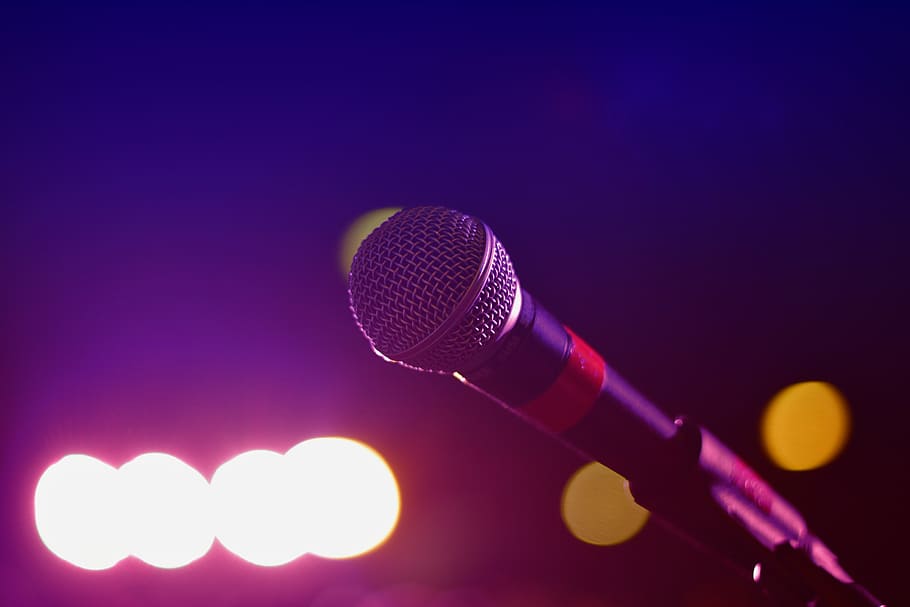 bokeh photography of microphone, black, music, musician, band