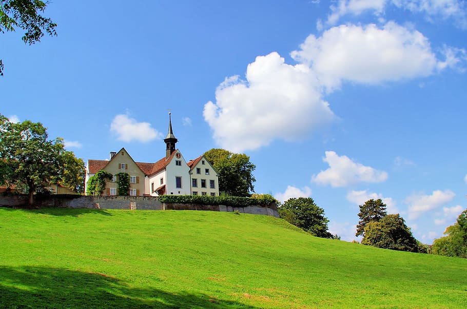 white concrete house, basel, landscape, city, switzerland, built structure, HD wallpaper