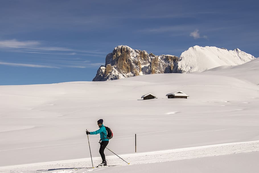 cross country skiing, seiser alm, snow, winter, nature, mountain, HD wallpaper