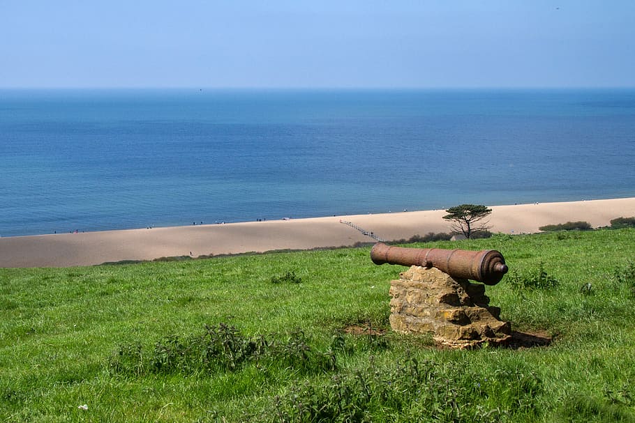 england, cornwall, coast, canon, sea, old, rusty, cannon, water HD wallpaper