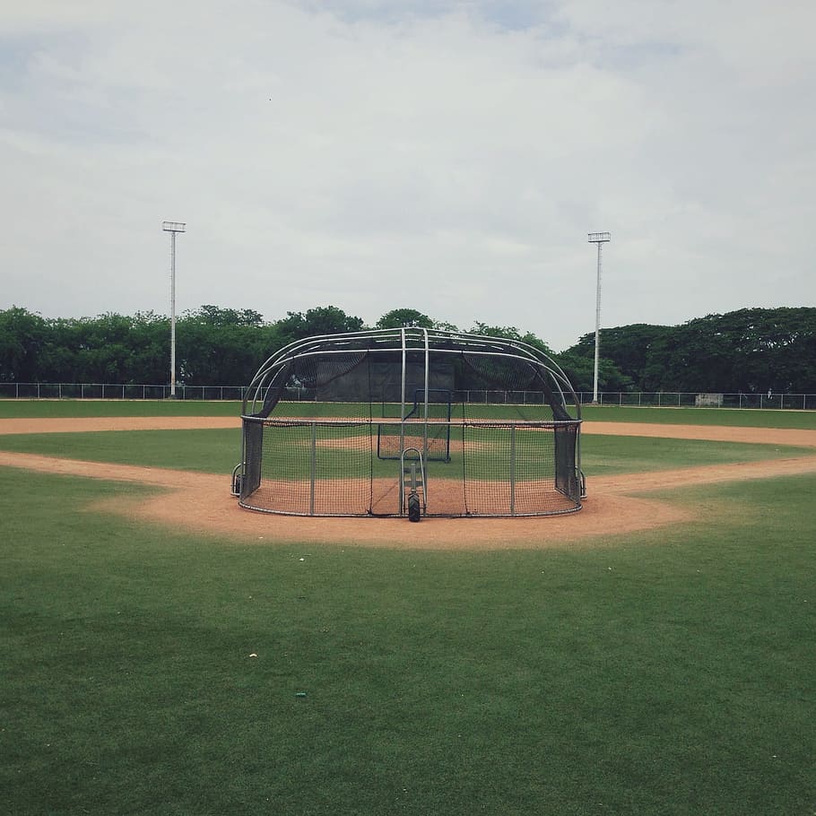 baseball diamond, field, grass, sport, sky, plant, playing field HD wallpaper