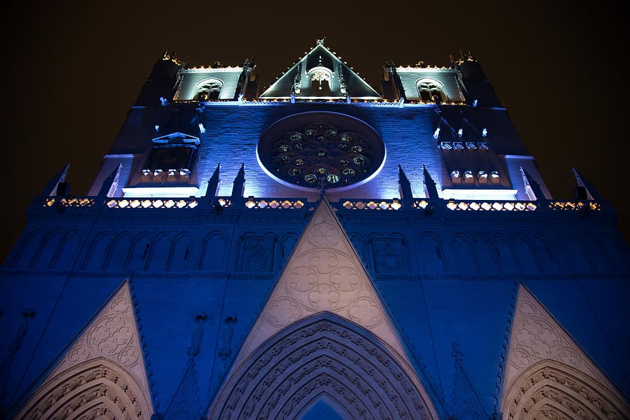 Lyon, Lights, Church, Monuments, religious monuments, night HD wallpaper