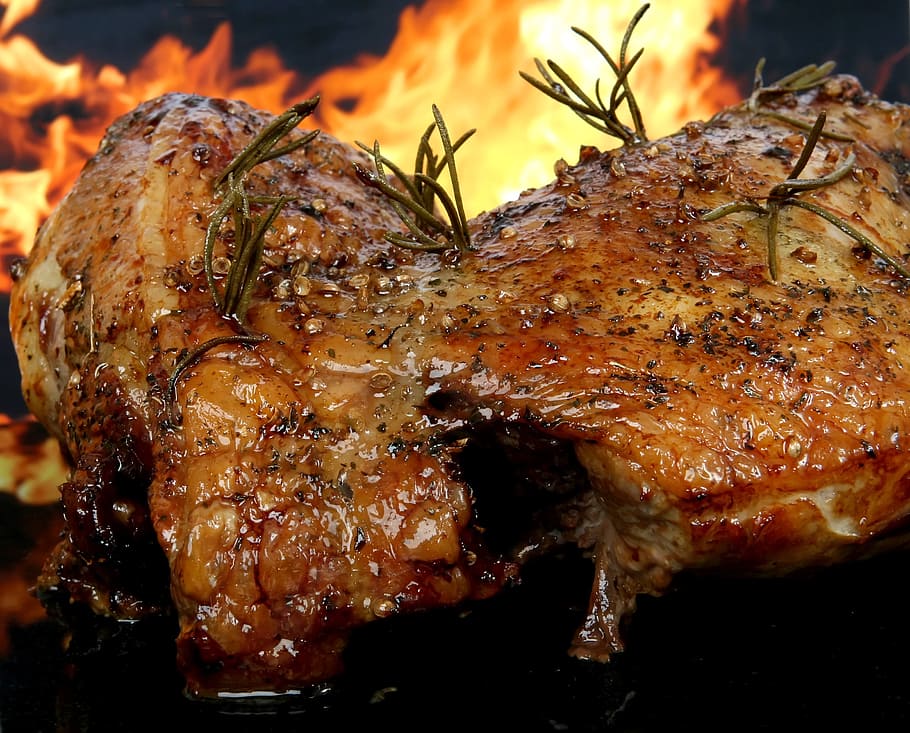 roasted meat with rosemary, abstract, barbecue, barbeque, bbq HD wallpaper
