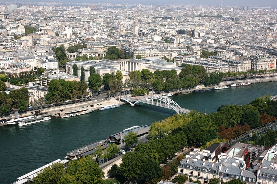 aerial view of city, paris, seine river, sanchez, building exterior HD wallpaper