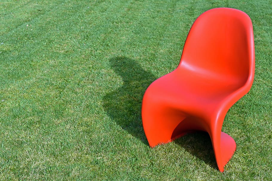 Chair, Spring, Grass, Lawn, Shadow, red, green color, close-up HD wallpaper