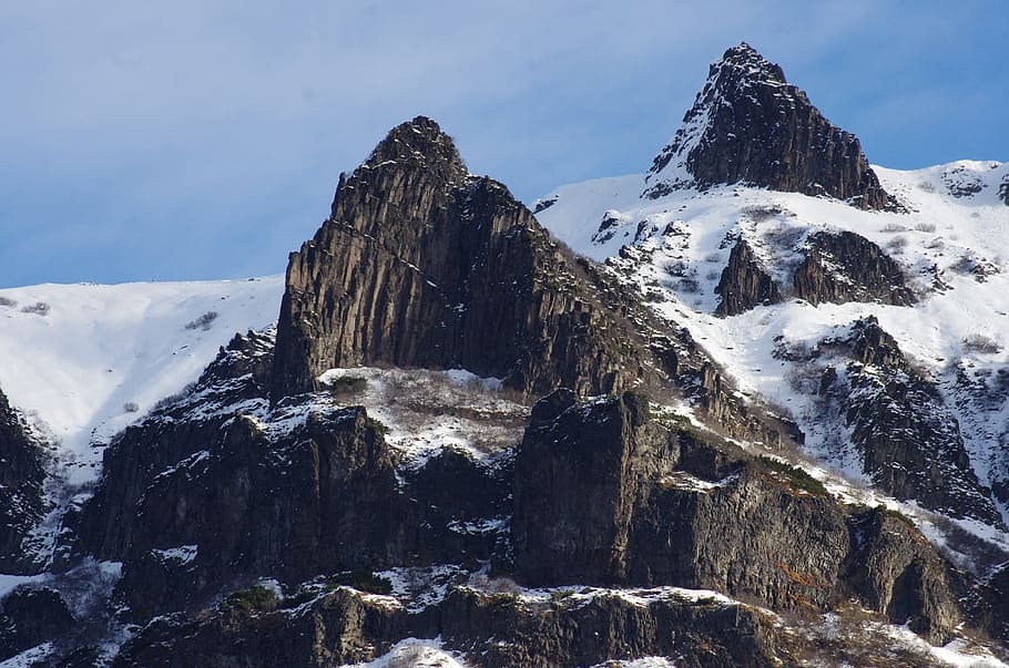 mountains, vertices, ridge, rocks, stones, height, snow, mountain landscape HD wallpaper