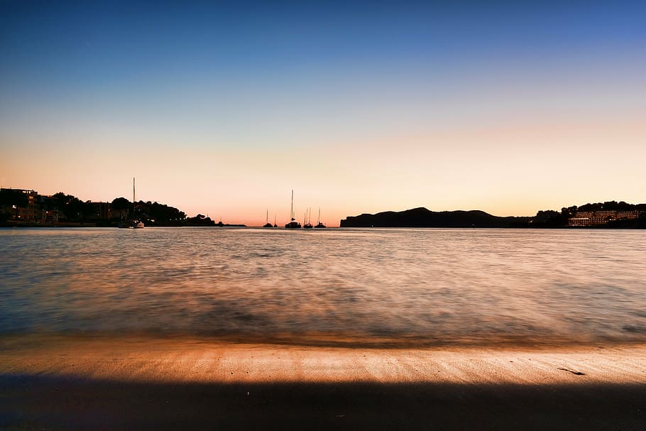 mallorca, night, beach, water, spain, ocean, sky, sea, beauty in nature HD wallpaper