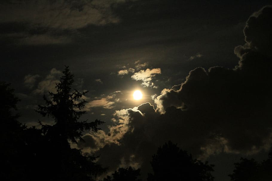 sun covered by clouds, night, moon, sky, mood, silent, magic HD wallpaper