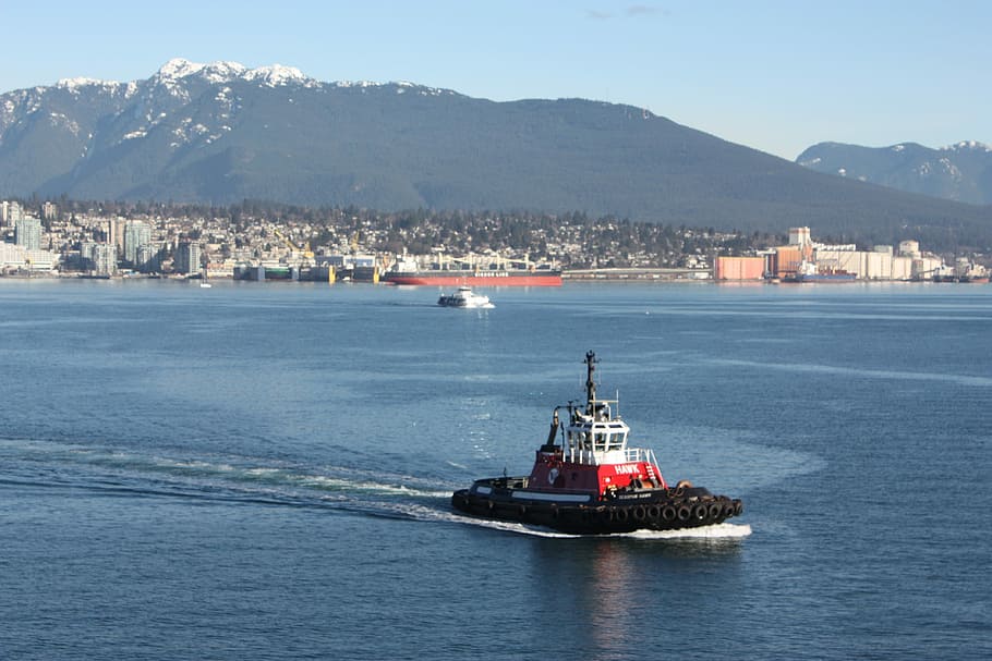 Tugboat, Harbor, North Vancouver, blue, burrard inlet, british columbia, HD wallpaper