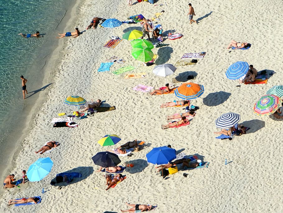 beach, summer, sun, sea, swim, holiday, sand, fun bathing, land HD wallpaper