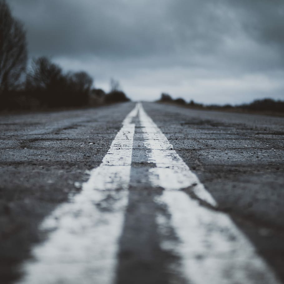 gray road with white line paint, gray concrete road during day HD wallpaper