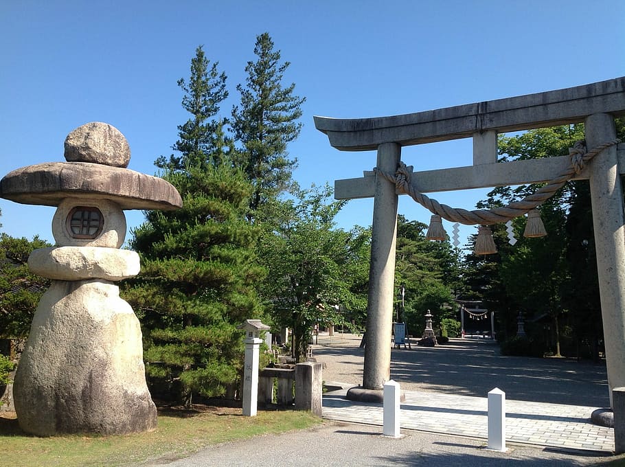 Japan, Shrine, Lantern, tree, no people, sky, day, outdoors HD wallpaper