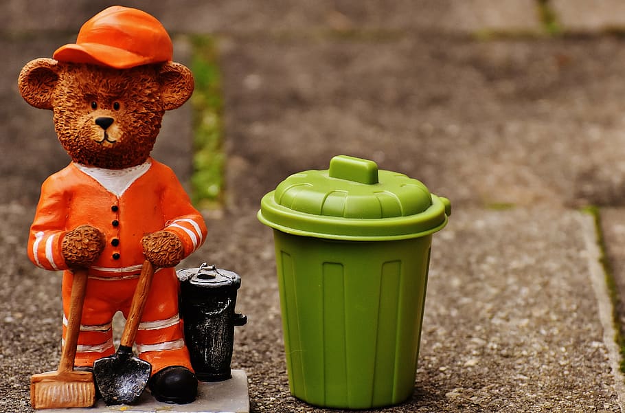 bear, profession, refuse collector, figure, cute, sweet, funny HD wallpaper