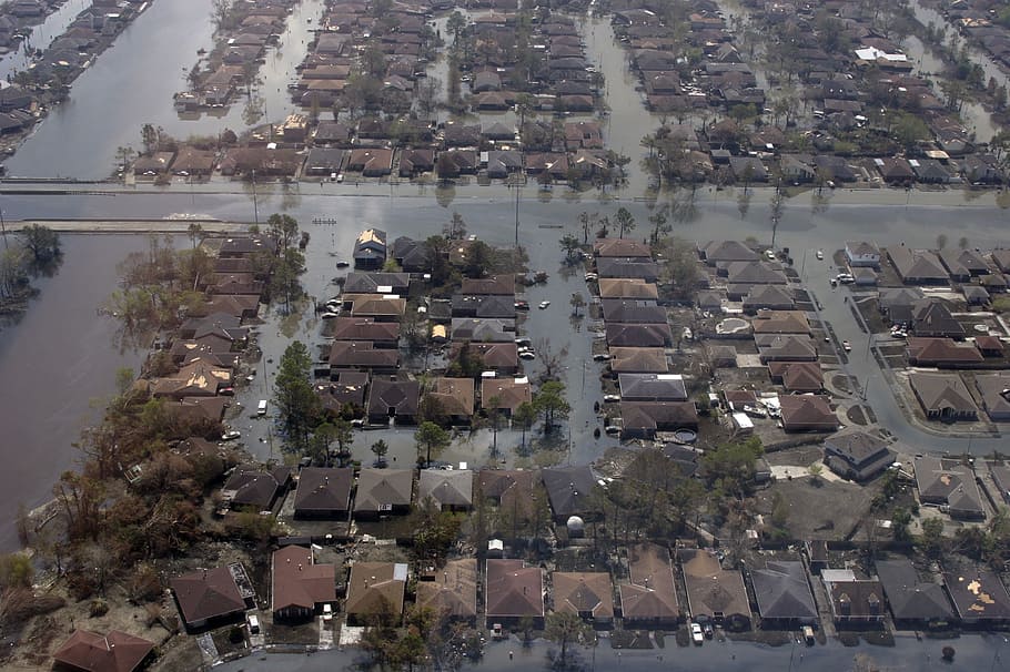 aerial photography of town, hurricane katrina, flooding, new orleans, HD wallpaper