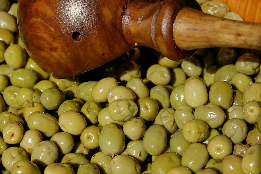 green fruit lot, olives, green olives, drupes, oil, mediterranean, HD wallpaper