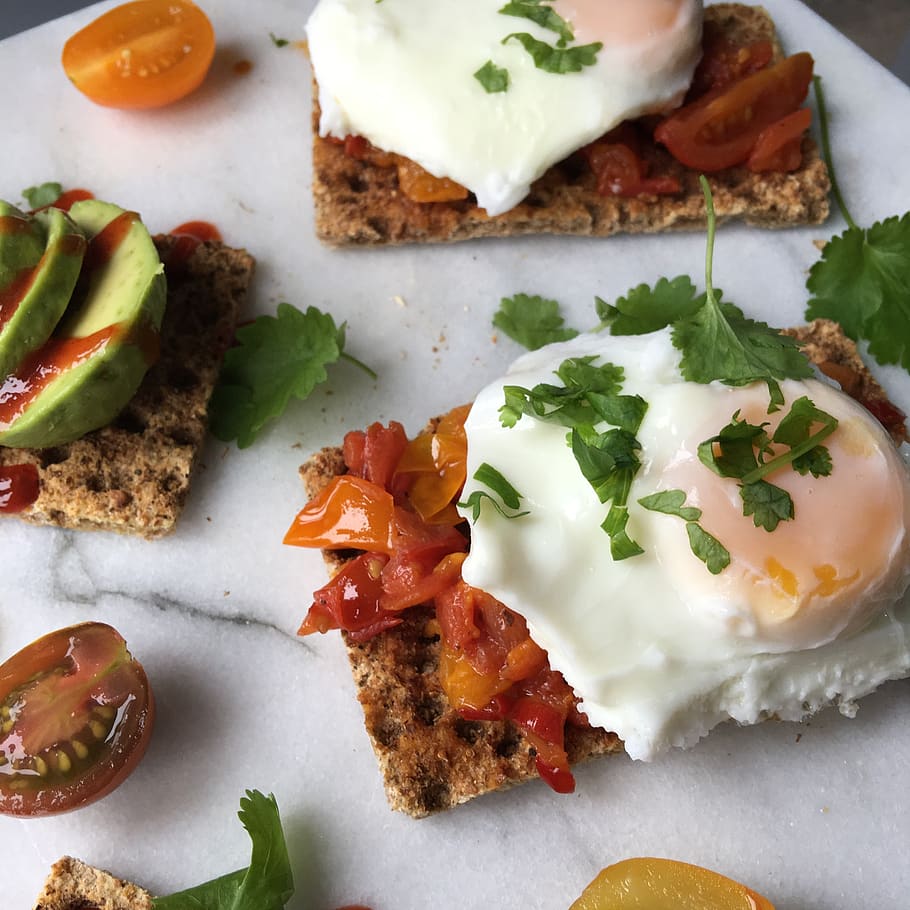 egg, snack, breakfast, poached egg, cracker, avocado, tasty HD wallpaper