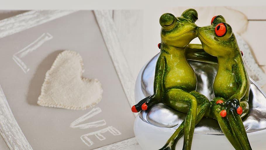 frogs, lovers, funny, together, smooch, kiss, pair, cute, valentine's day, HD wallpaper