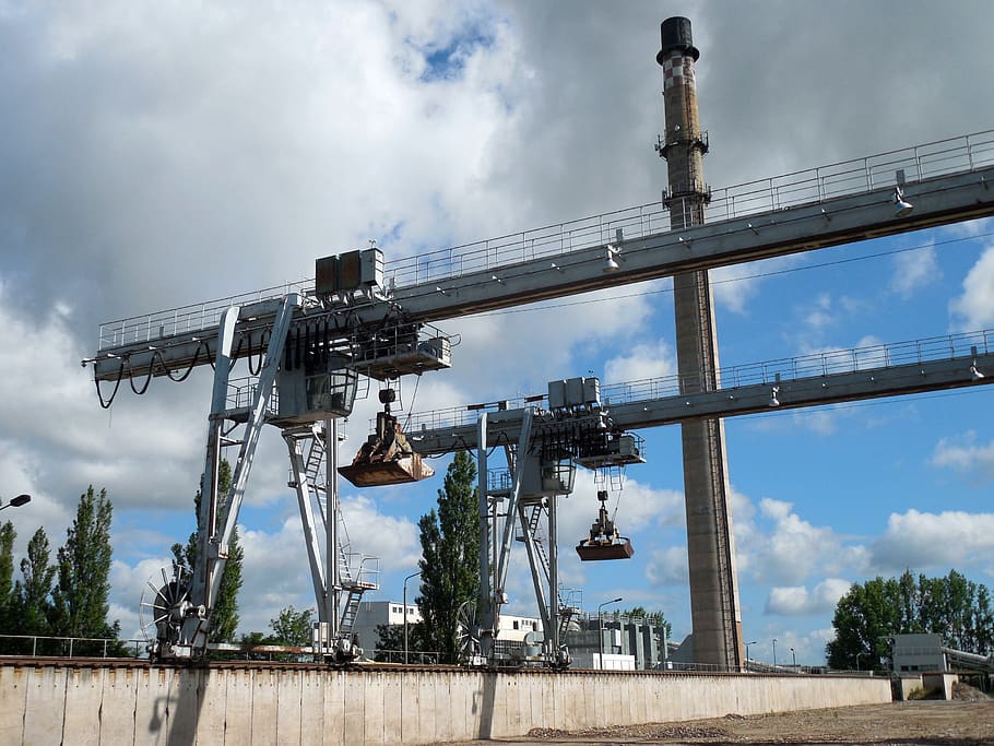 excavators, crane, industry, machines, heating plant, processing HD wallpaper