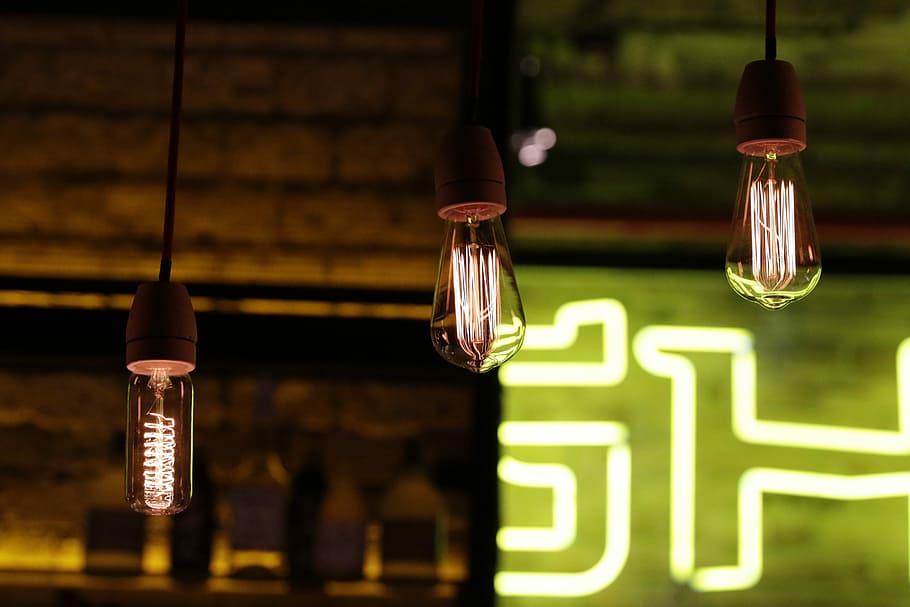 Light Bulb, Lamp, Lights, At Night, Bar, mood, lighting, bottle HD wallpaper