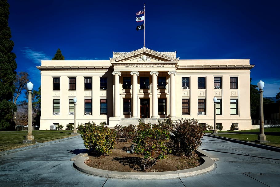 white concrete building at daytime, inyo county, courthouse, architecture, HD wallpaper