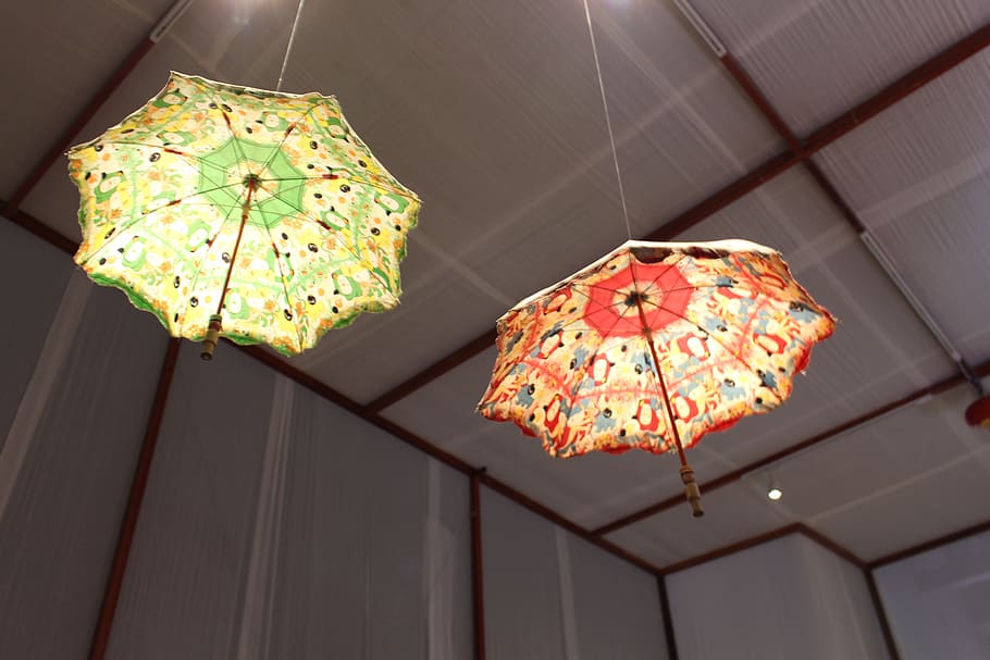 umbrella, canton, retro, low angle view, hanging, lighting equipment HD wallpaper