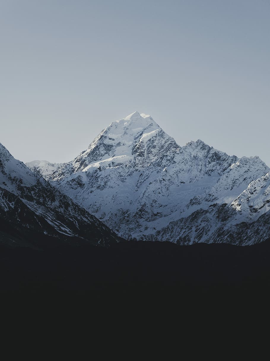 mountain covered with snow, mountain peak under white clouds HD wallpaper