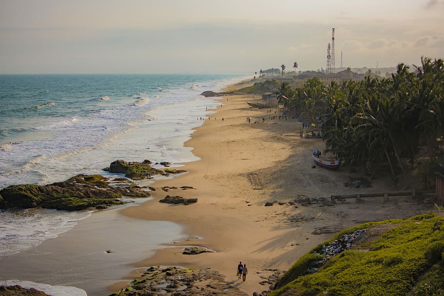 selective focus photography of shoreline, aerial photo of beach during daytime HD wallpaper