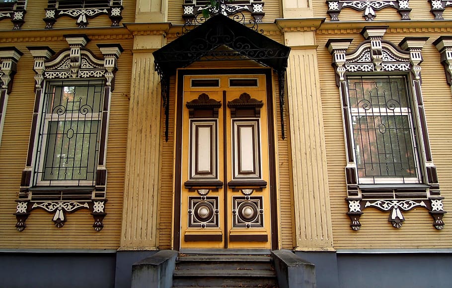window, tree, trims, door, architecture, building, street, city HD wallpaper