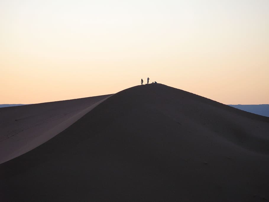 landscape, desert, sky, sunset, travel, morocco, nature, one person HD wallpaper